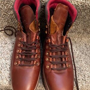 Cole Haan Brown Leather Lace-Up Men's Boots with Red Liner